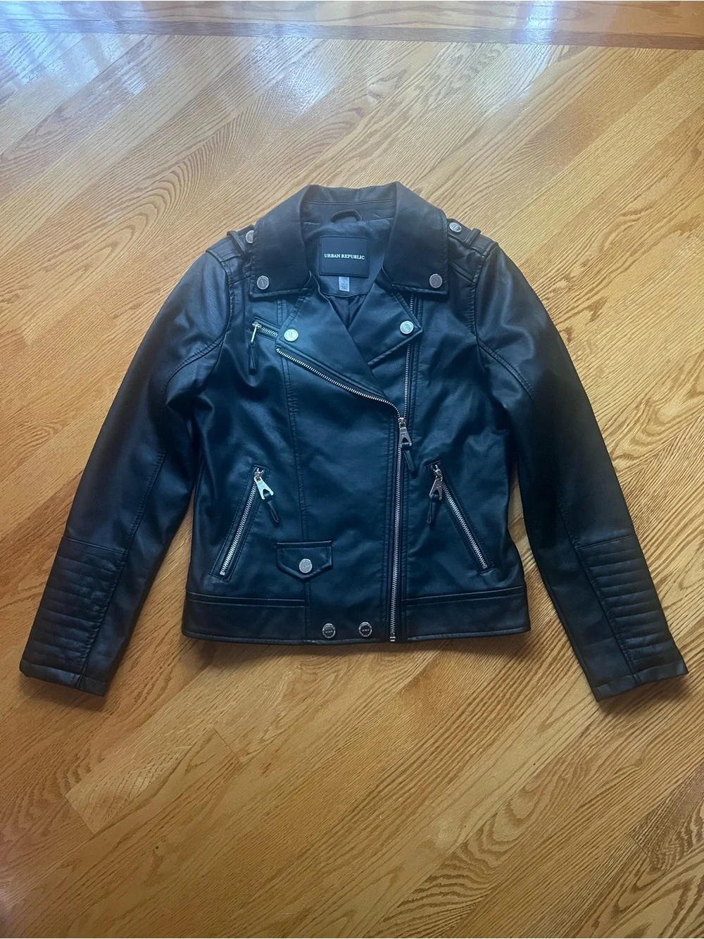 Girls Faux Leather Black Moto Jacket Size L (14/16)